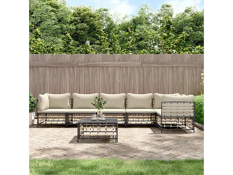 Salon de jardin 7 pcs avec coussins anthracite résine tressée