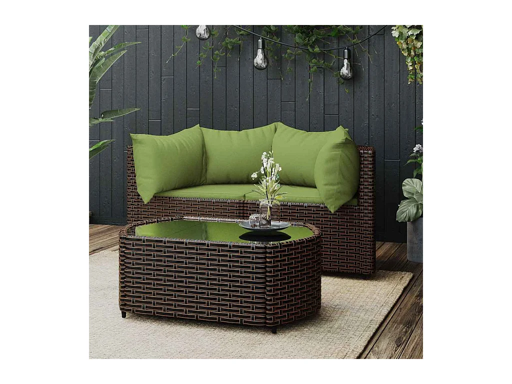 Salon de jardin 3 pcs avec coussins marron résine tressée