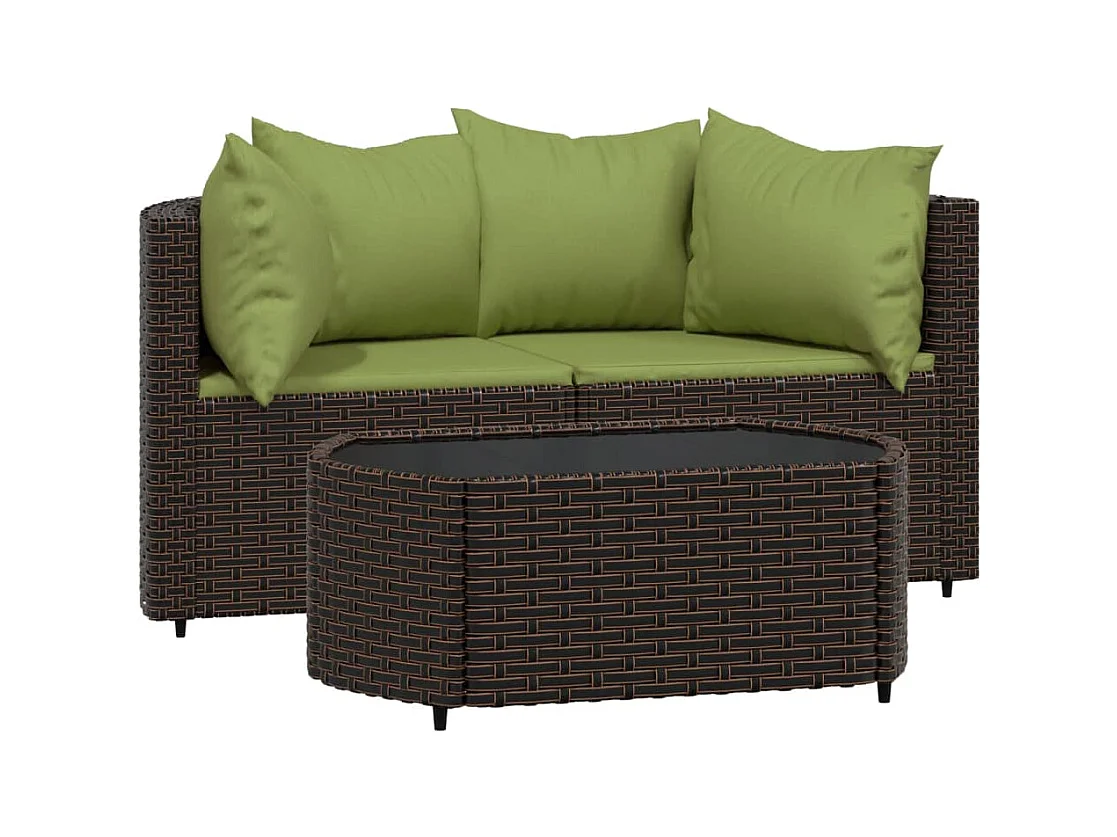 Salon de jardin 3 pcs avec coussins marron résine tressée
