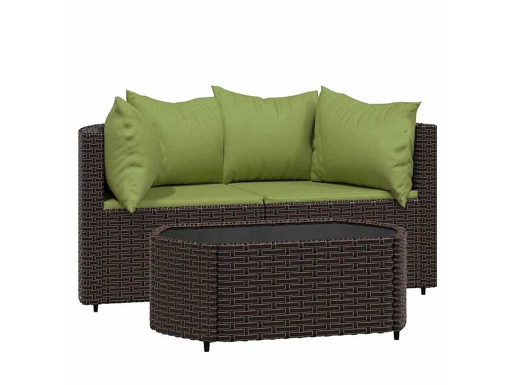 3-delige Loungeset met kussens poly rattan bruin