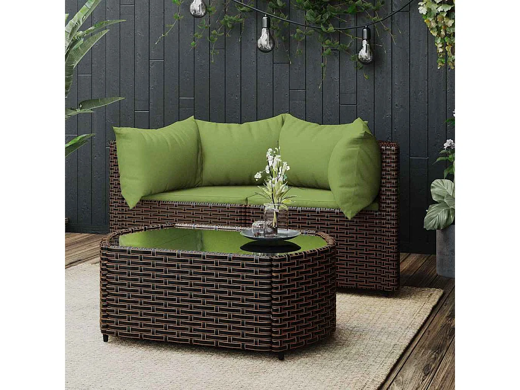 3-delige Loungeset met kussens poly rattan bruin