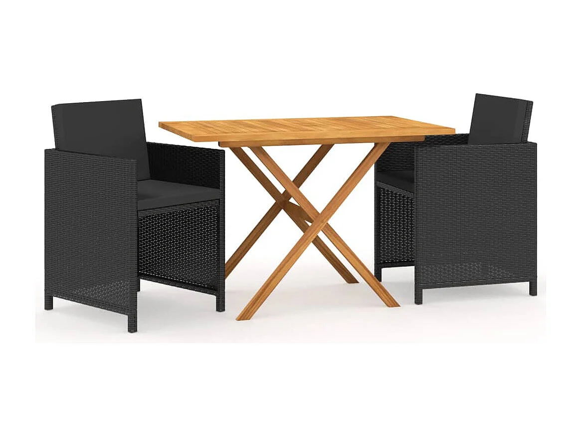 Set da Pranzo da Giardino 3 pz con Cuscini Nero