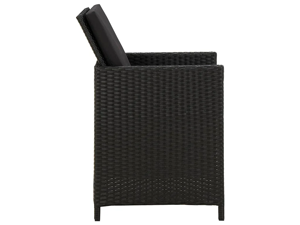 3 pcs conjunto de jantar para jardim com almofadões preto