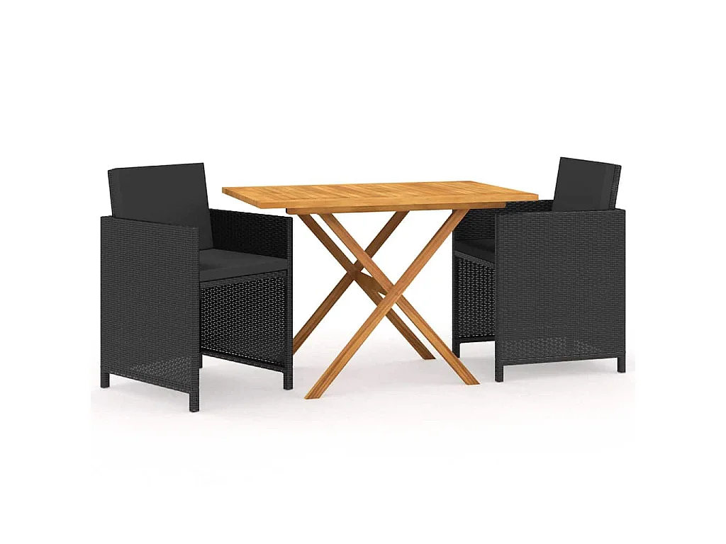3 pcs conjunto de jantar para jardim com almofadões preto