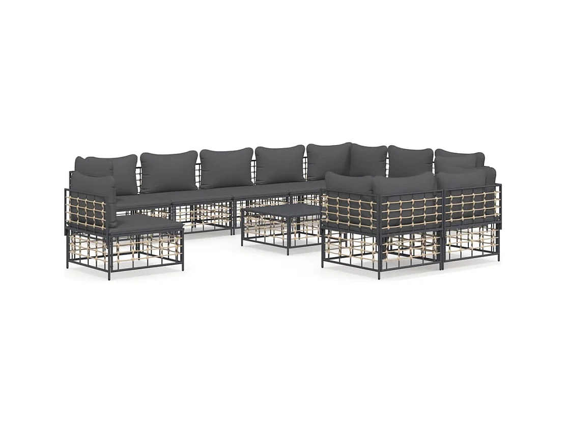 11-delige Loungeset met kussens poly rattan antracietkleurig