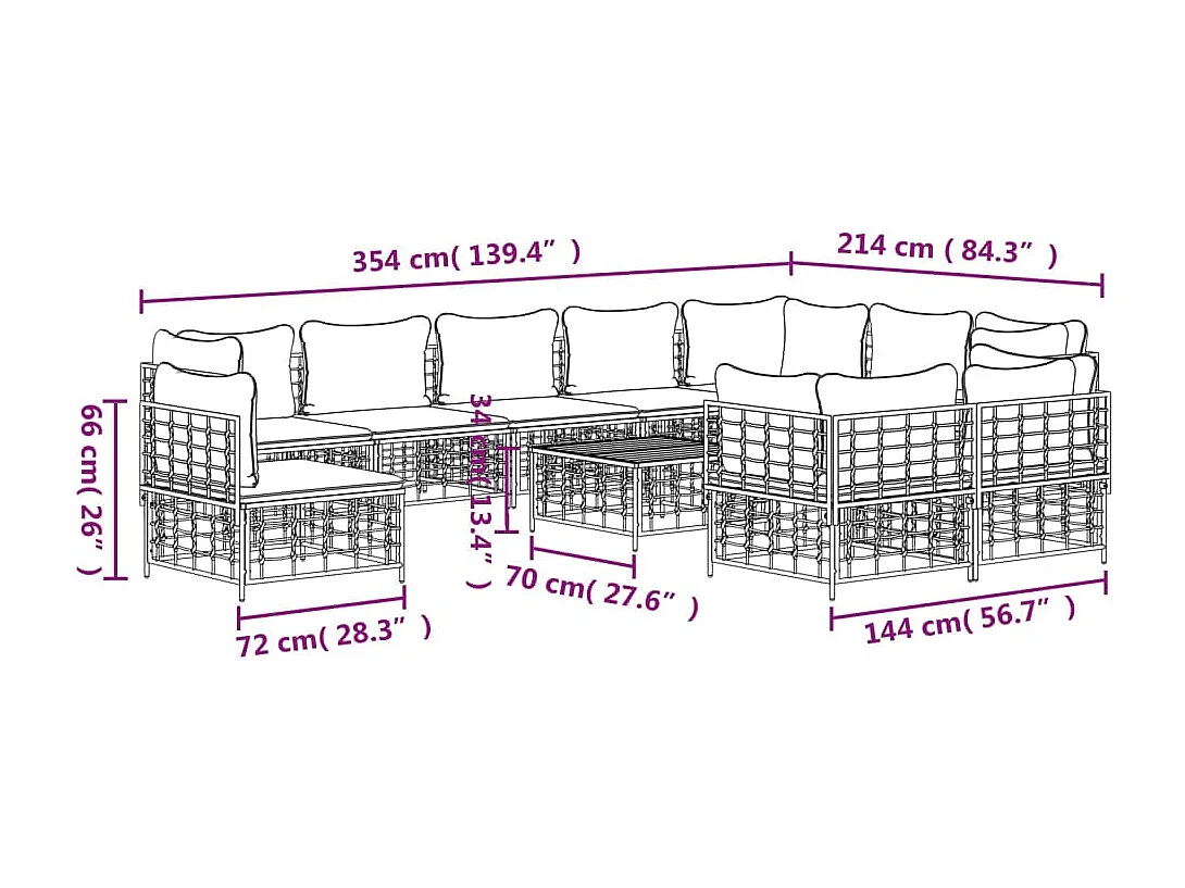 11-tlg. Garten-Lounge-Set mit Kissen Anthrazit Poly Rattan