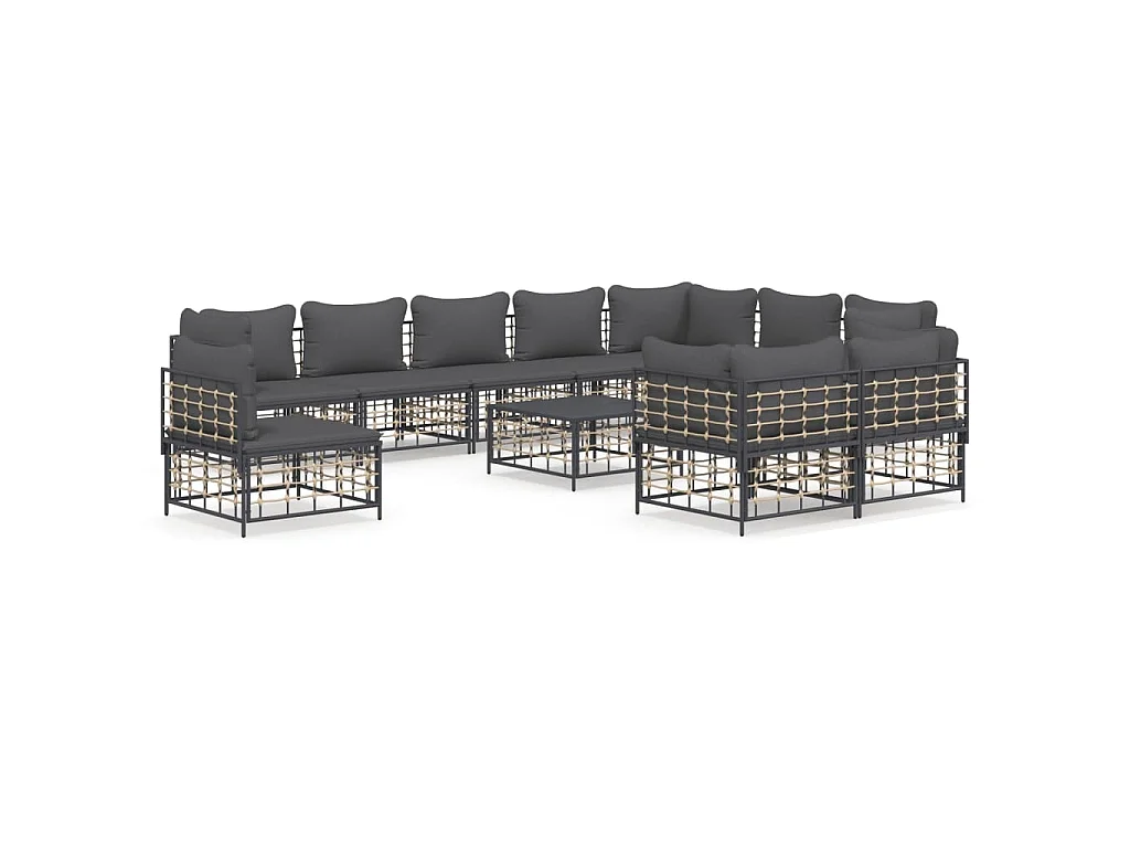 11-delige Loungeset met kussens poly rattan antracietkleurig