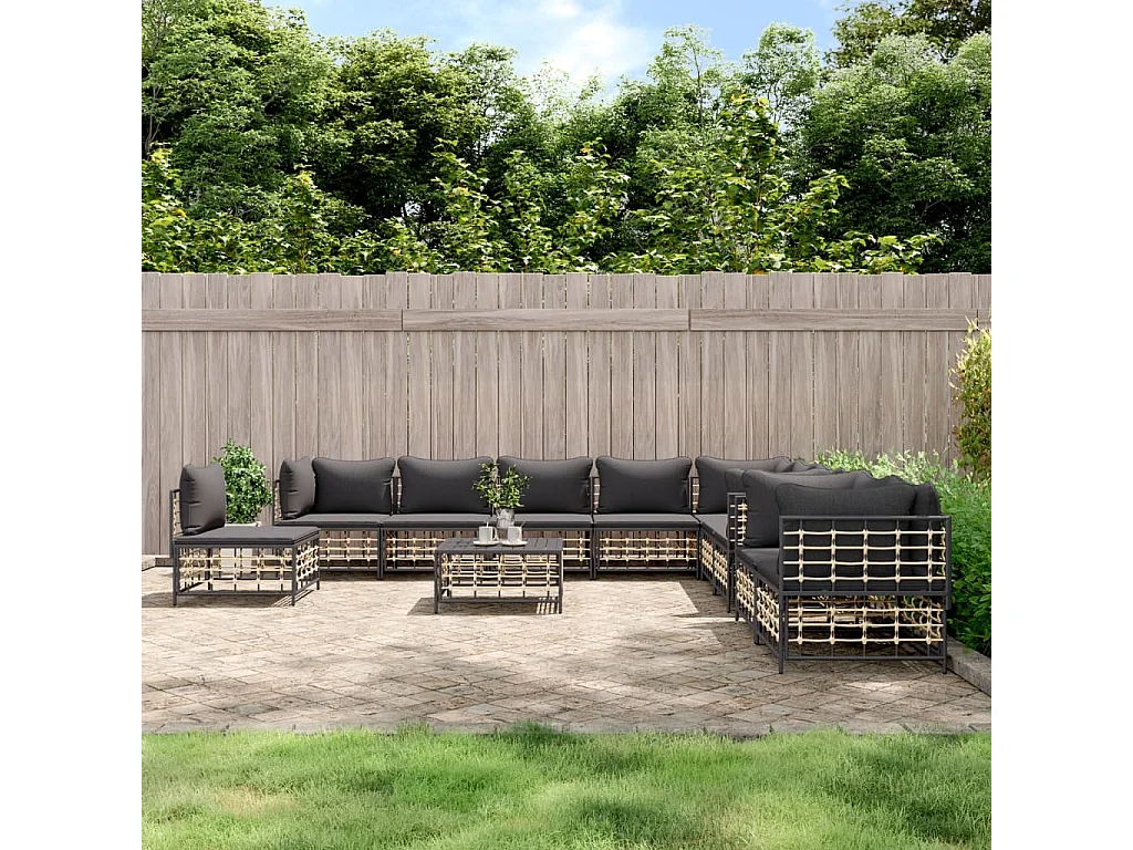 11-delige Loungeset met kussens poly rattan antracietkleurig