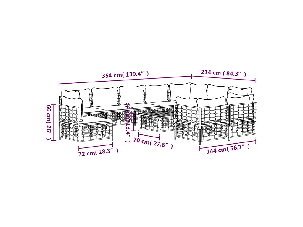 11-delige Loungeset met kussens poly rattan antracietkleurig