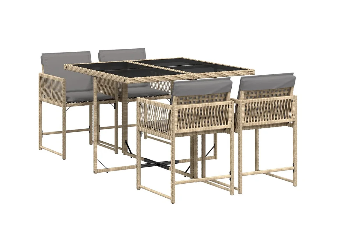 Set Pranzo da Giardino 5 pz con Cuscini Beige Misto Polyrattan