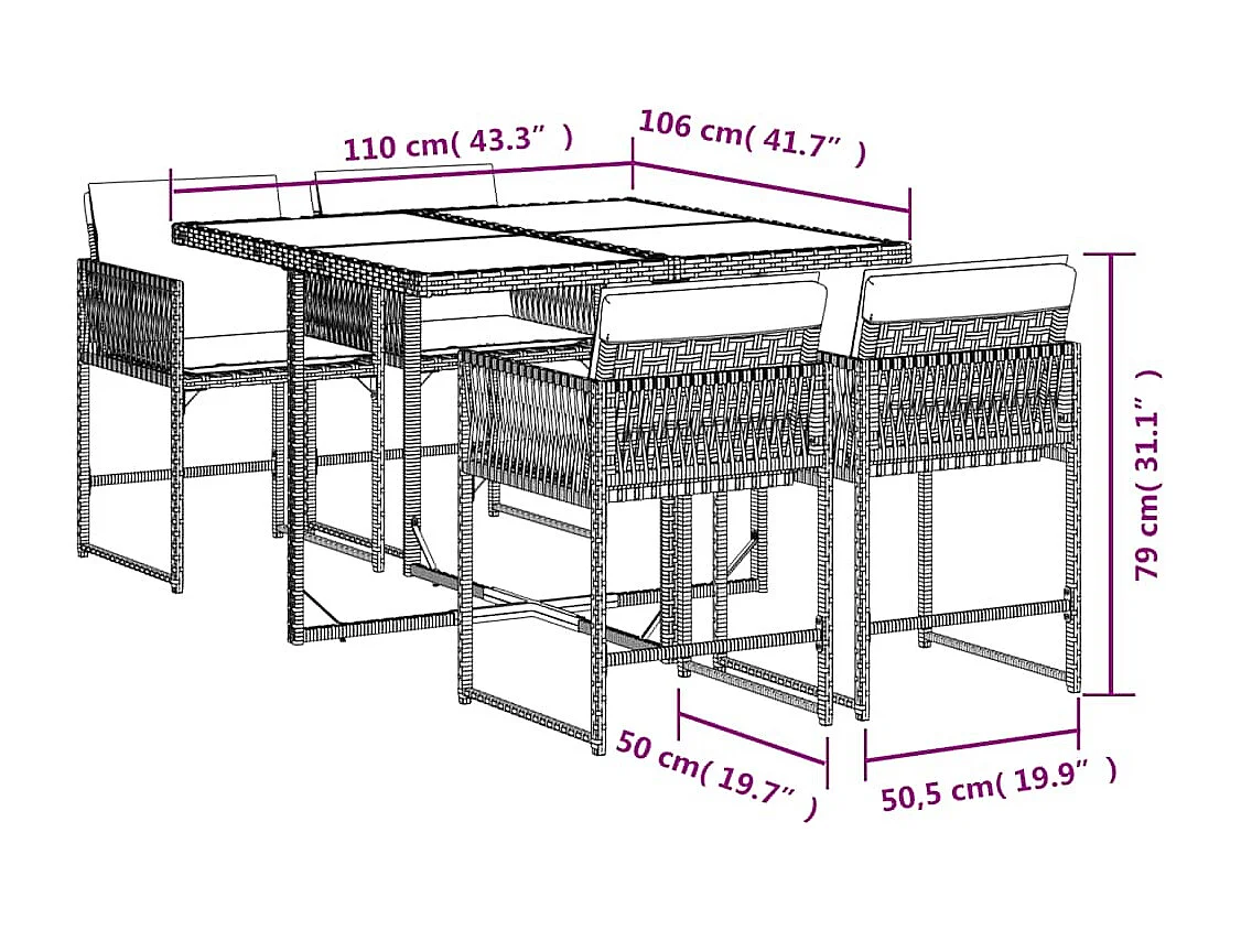 Ensemble à manger de jardin coussins 5 pcs mélange beige rotin
