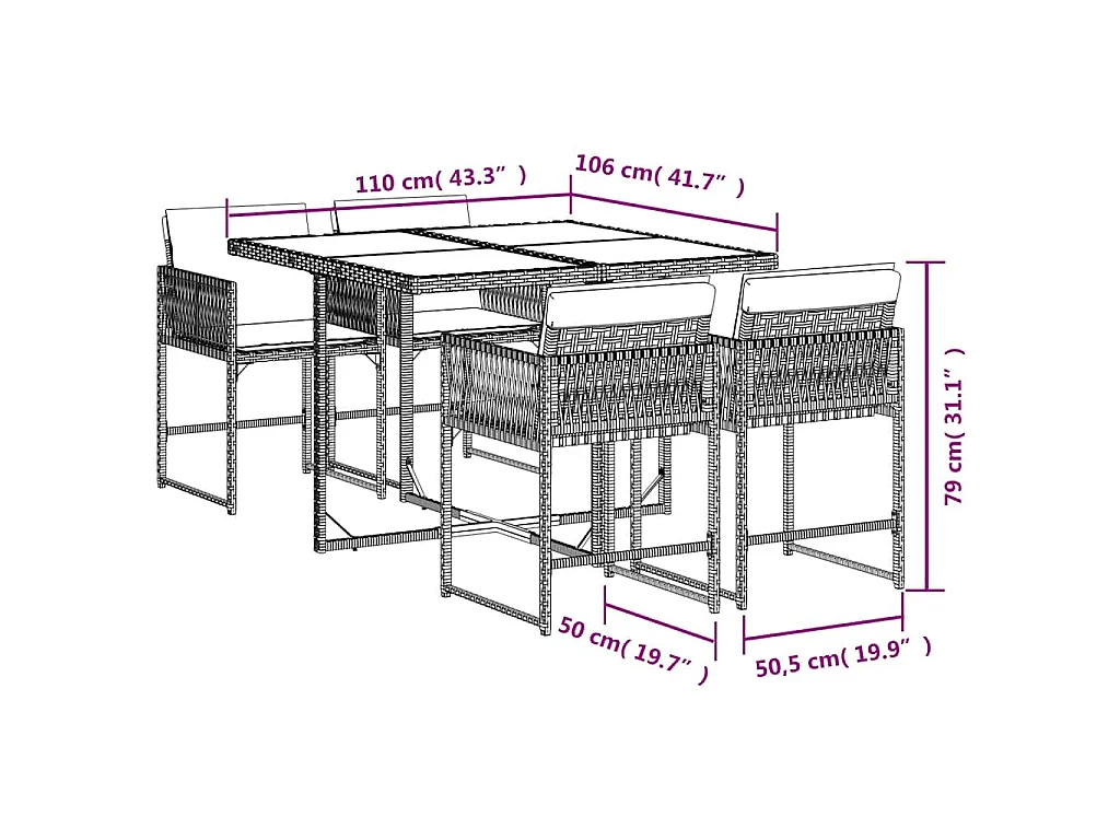 Set Pranzo da Giardino 5 pz con Cuscini Beige Misto Polyrattan