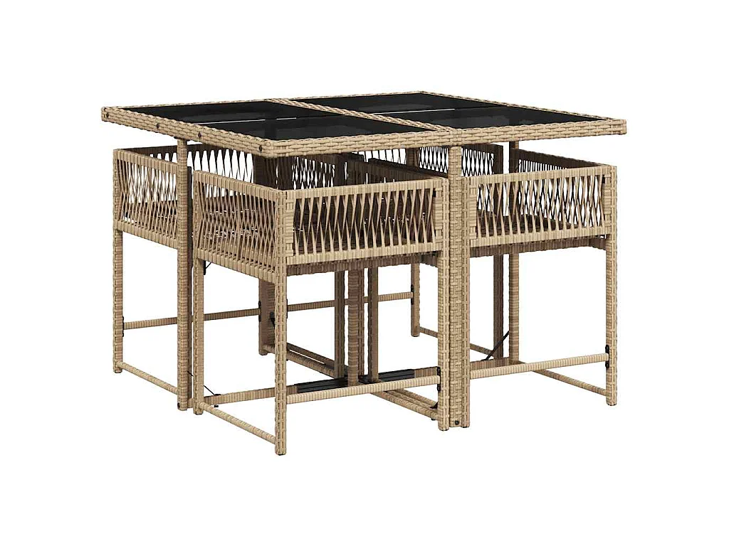 Ensemble à manger de jardin coussins 5 pcs mélange beige rotin