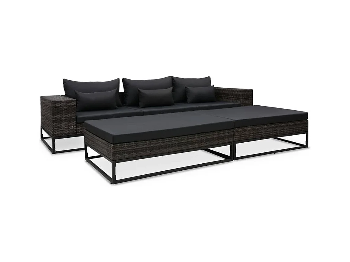 5-delige Loungeset met kussens poly rattan grijs