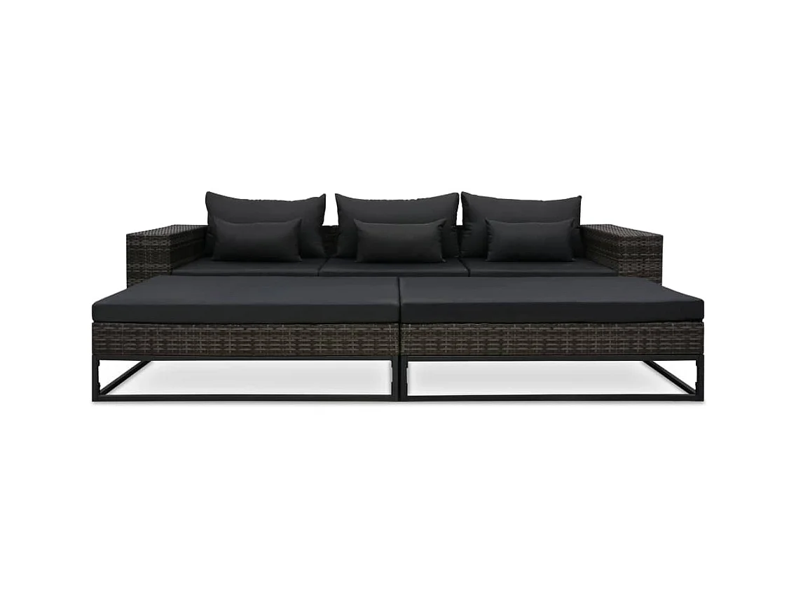 5-delige Loungeset met kussens poly rattan grijs
