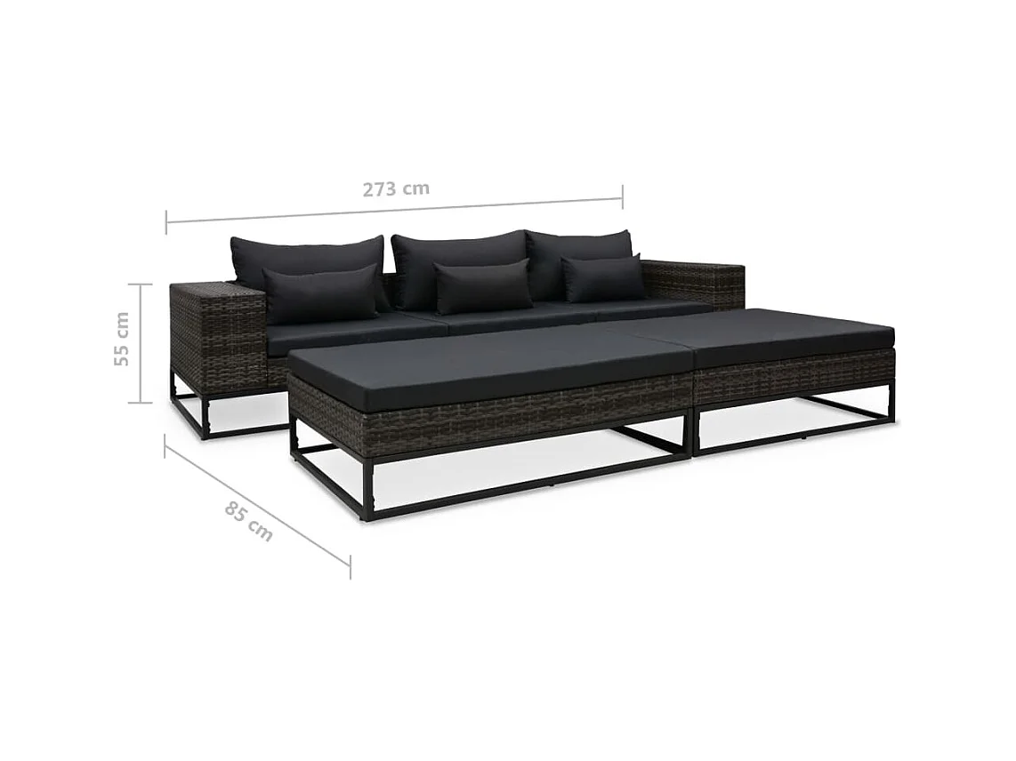 5-delige Loungeset met kussens poly rattan grijs