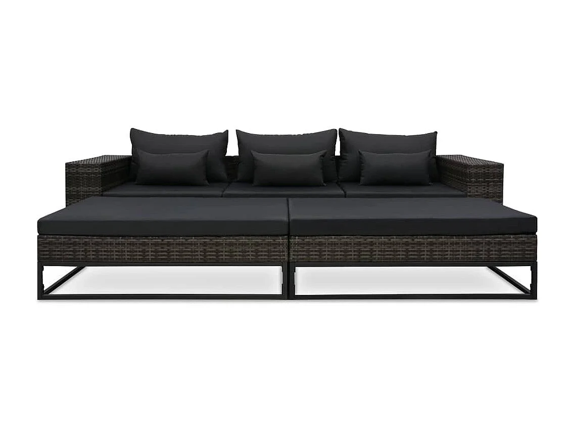 Salon de jardin 5 pcs avec coussins Résine tressée Gris