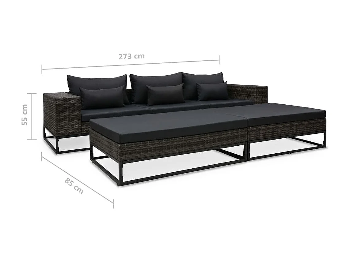 Salon de jardin 5 pcs avec coussins Résine tressée Gris