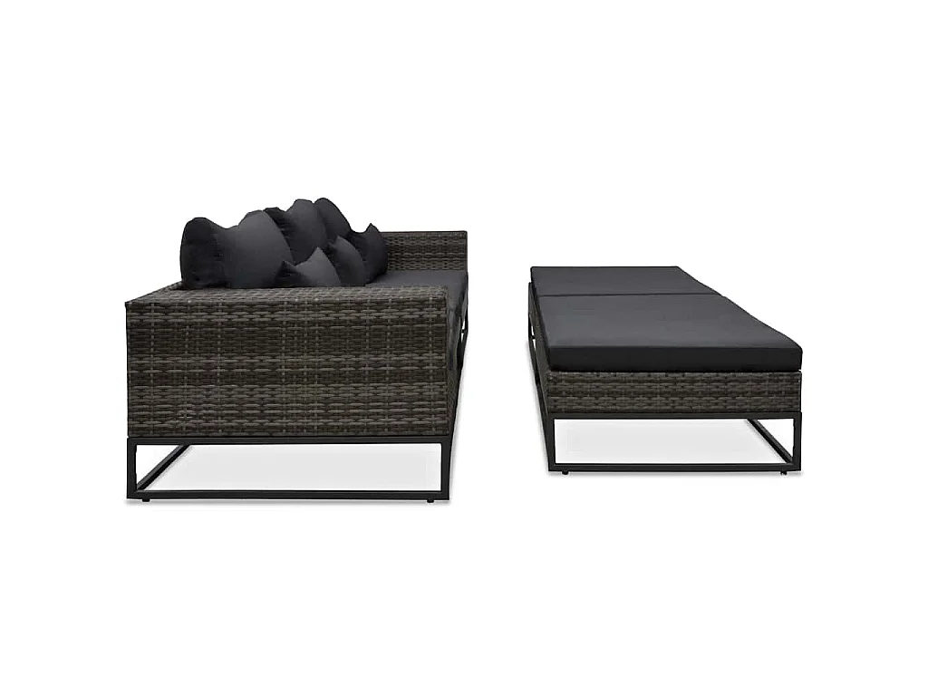 Set Divani da Giardino 5 pz con Cuscini in Polyrattan Grigio