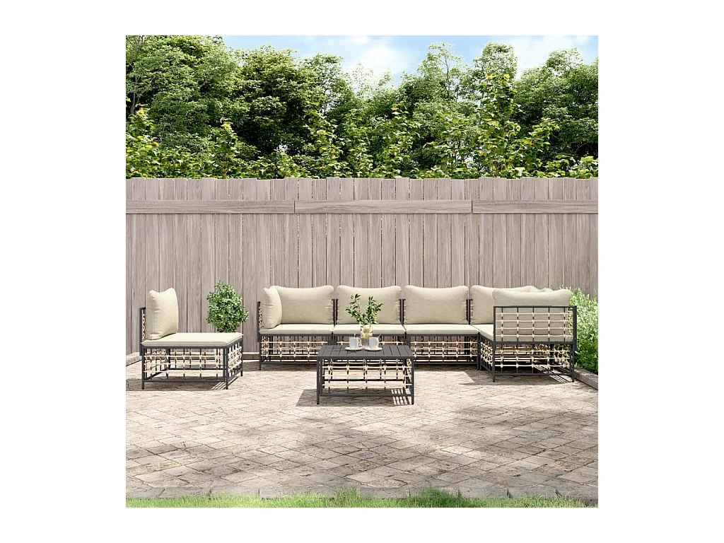 7-delige Loungeset met kussens poly rattan antracietkleurig