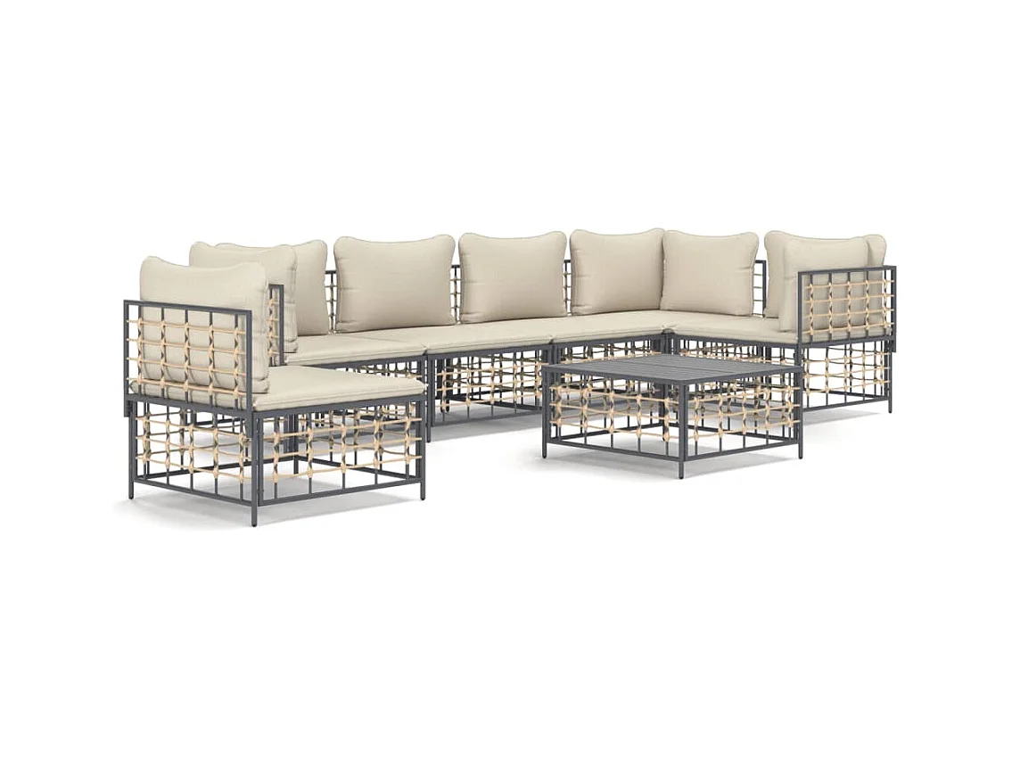 7-delige Loungeset met kussens poly rattan antracietkleurig