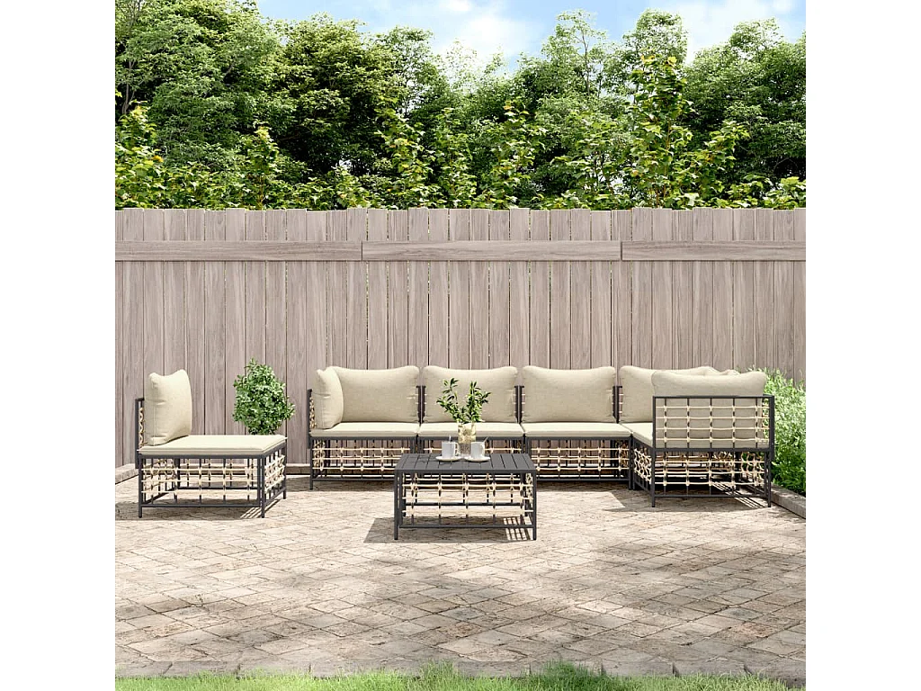 Salon de jardin 7 pcs avec coussins anthracite résine tressée