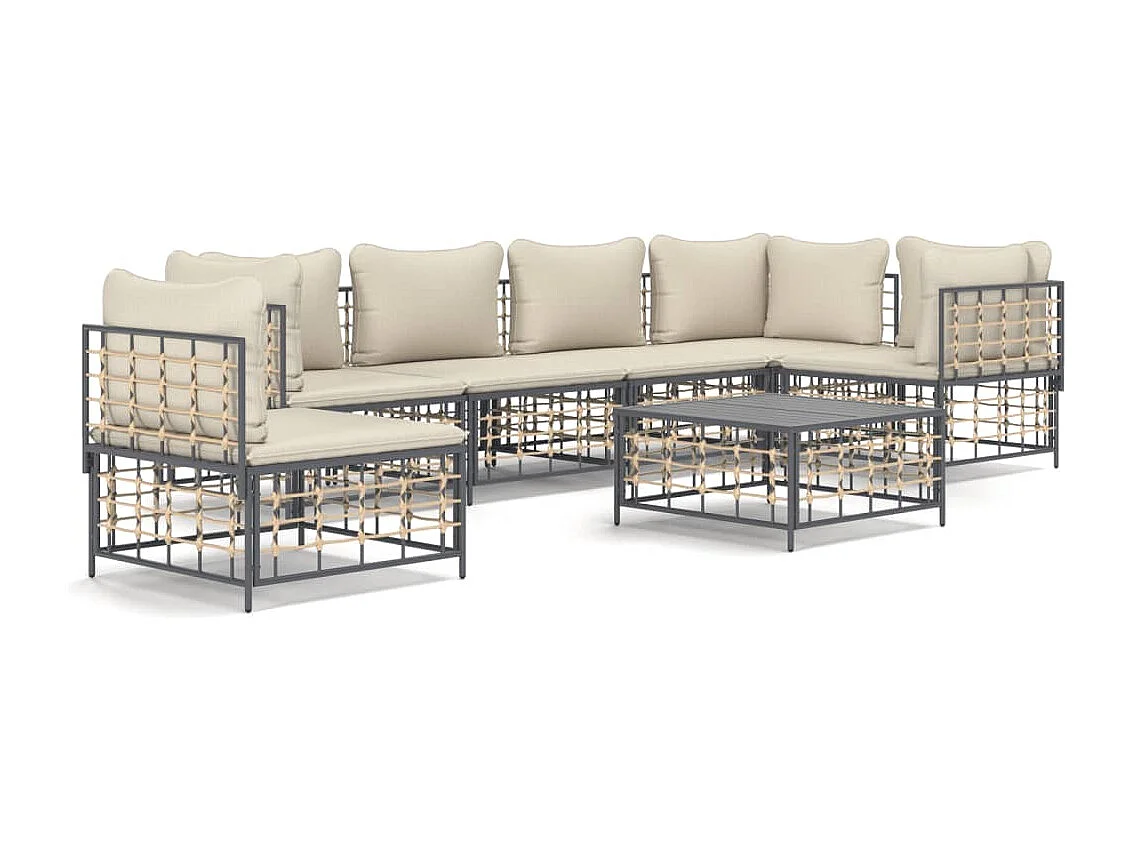 Salon de jardin 7 pcs avec coussins anthracite résine tressée