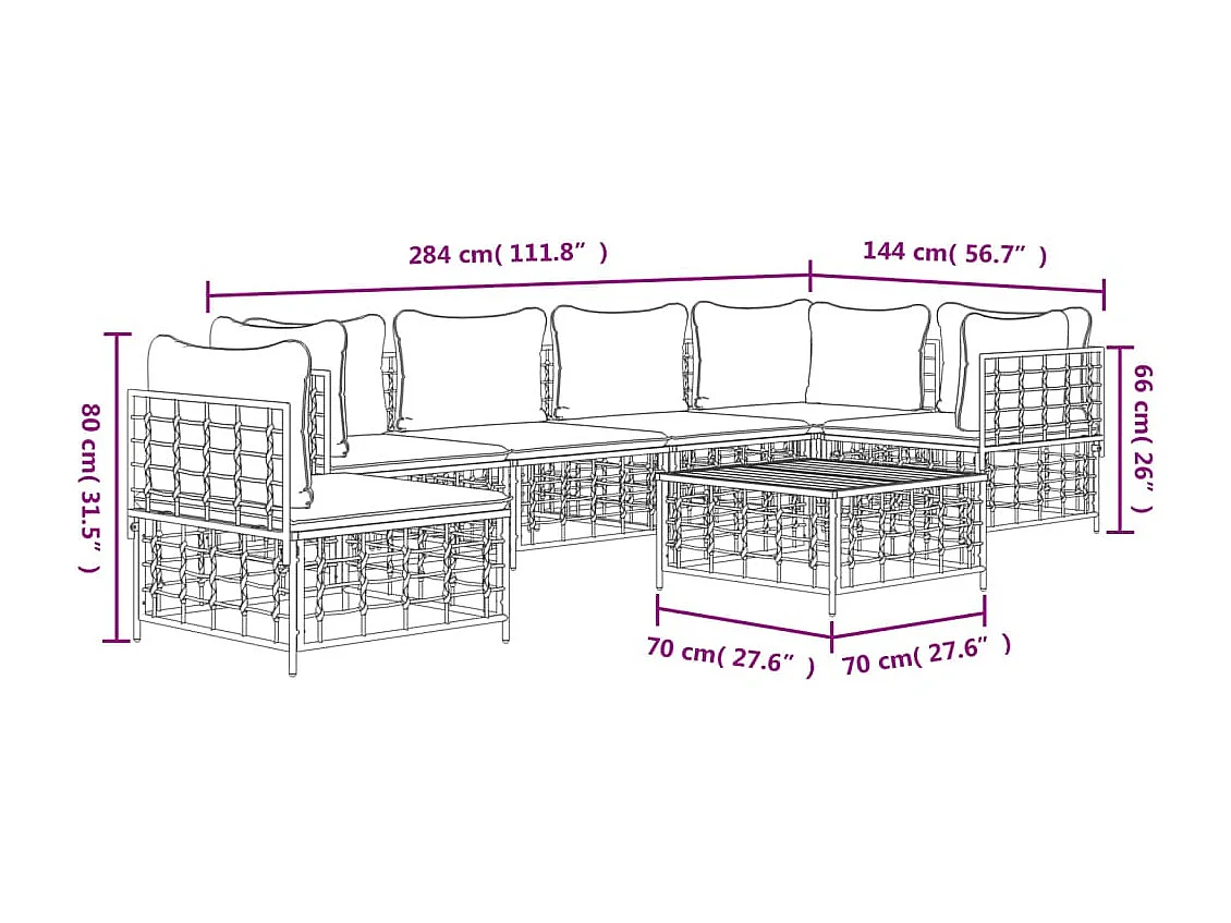 Salon de jardin 7 pcs avec coussins anthracite résine tressée