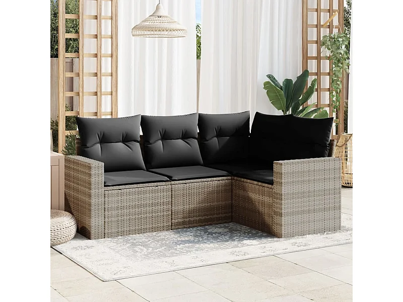 4-delige Loungeset met kussens poly rattan lichtgrijs