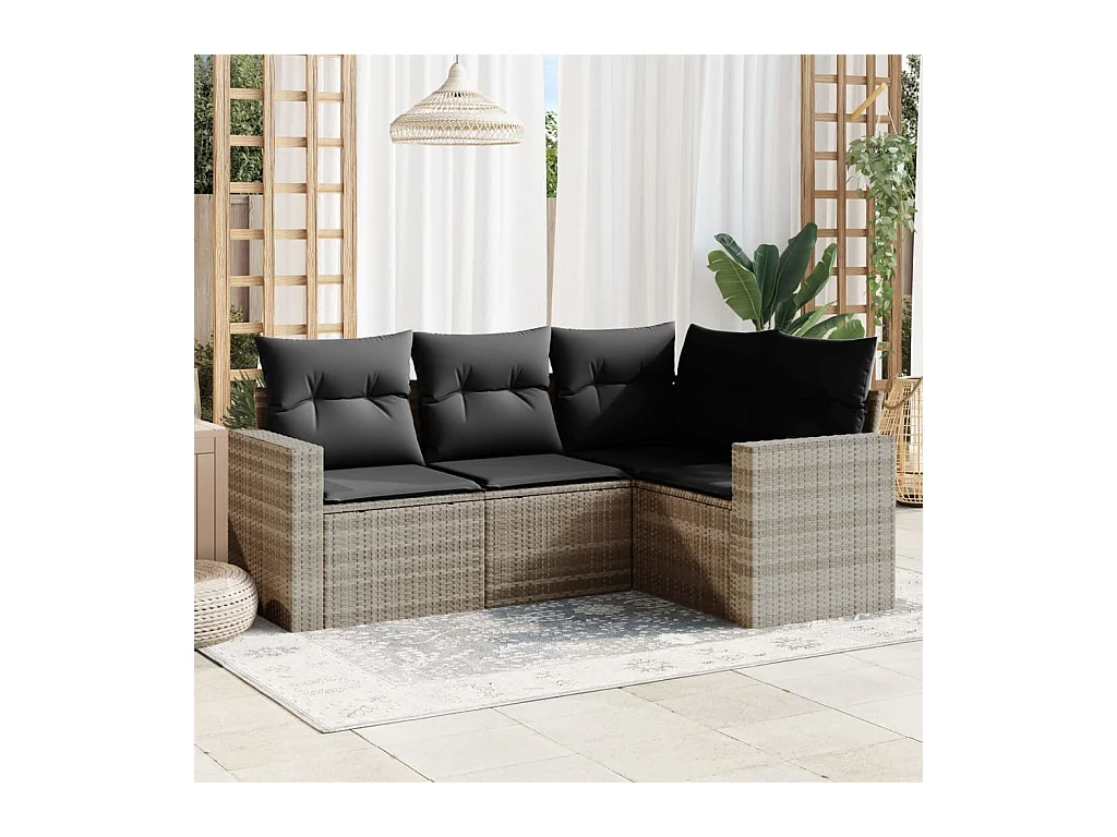 4-delige Loungeset met kussens poly rattan lichtgrijs