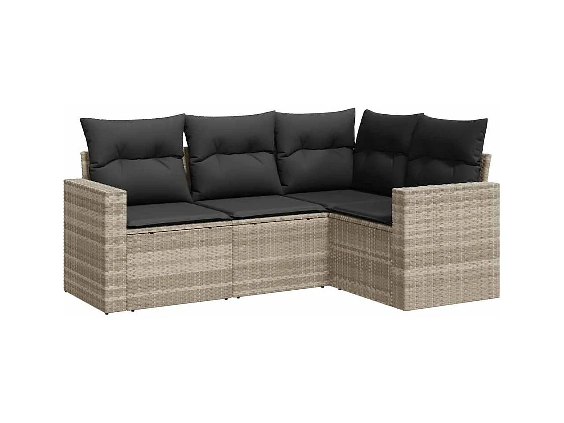 4-tlg. Garten-Sofagarnitur mit Kissen Hellgrau Poly Rattan