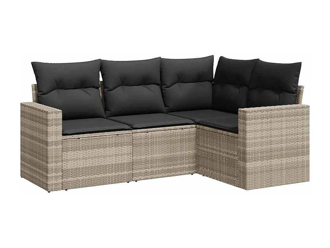 4-delige Loungeset met kussens poly rattan lichtgrijs