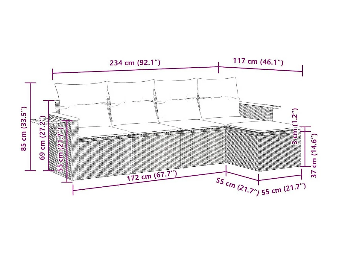 5-tlg. Garten-Sofagarnitur mit Kissen Schwarz Poly Rattan
