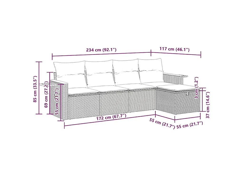 5-tlg. Garten-Sofagarnitur mit Kissen Schwarz Poly Rattan