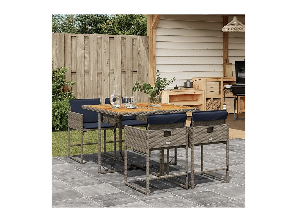 Ensemble à manger de jardin 5 pcs coussins gris résine tressée