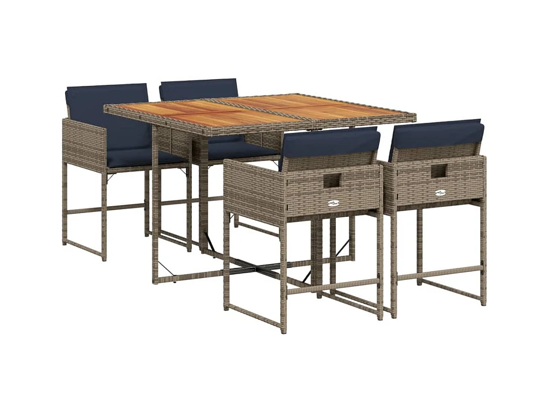 Ensemble à manger de jardin 5 pcs coussins gris résine tressée