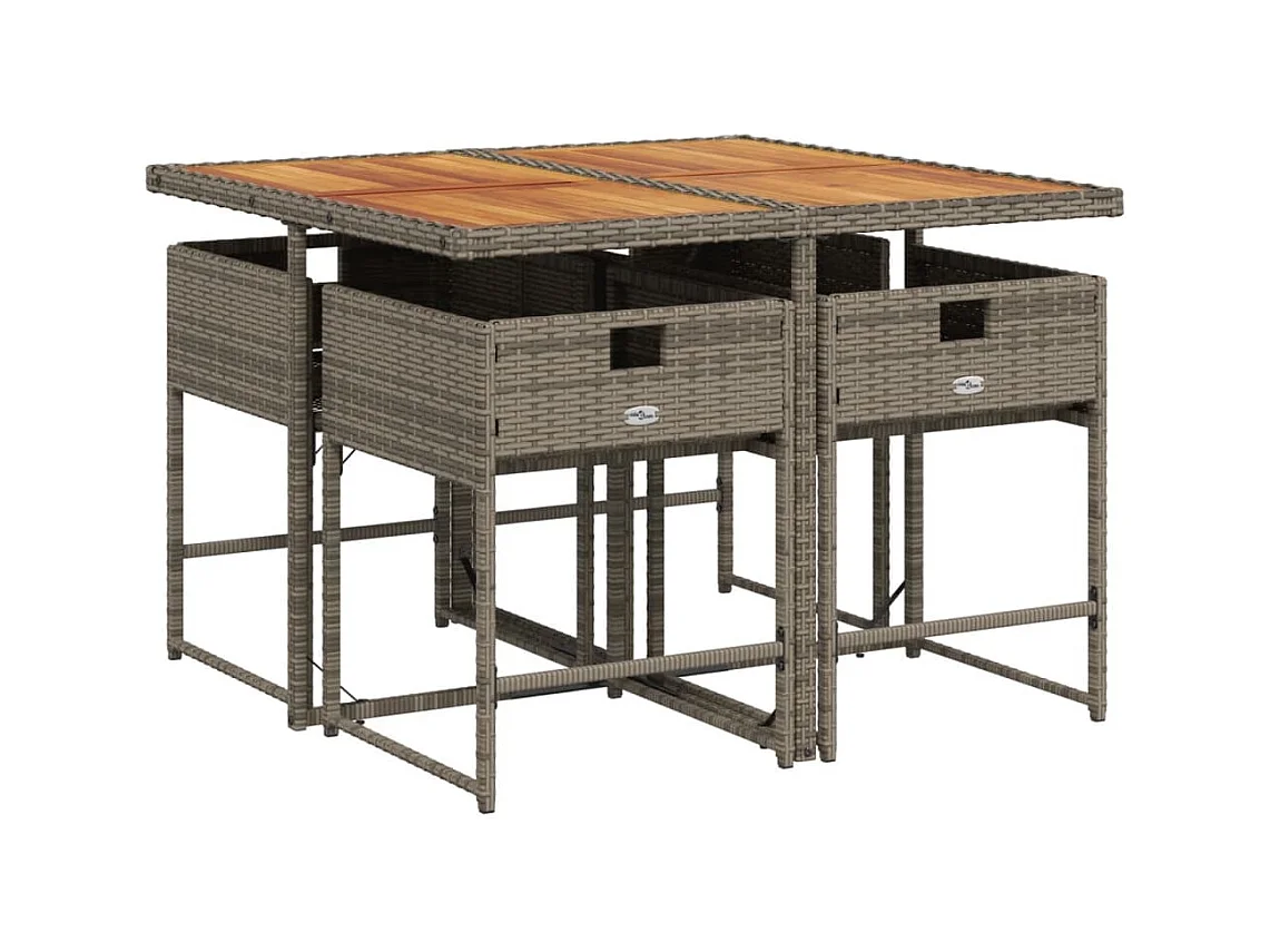 Ensemble à manger de jardin 5 pcs coussins gris résine tressée