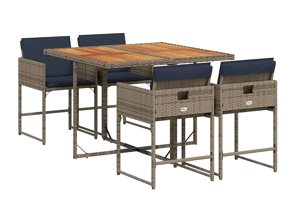 5-delige Tuinset met kussens poly rattan grijs