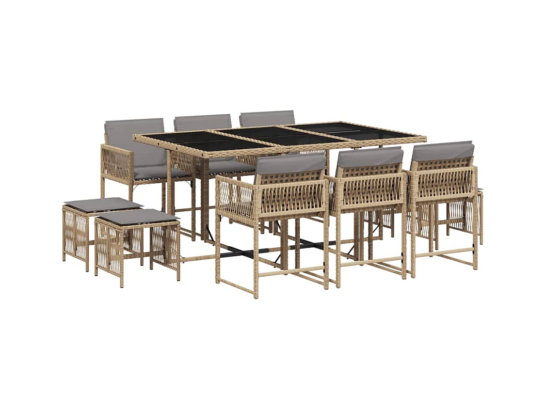 Ensemble à manger de jardin et coussins 11 pcs mélange beige