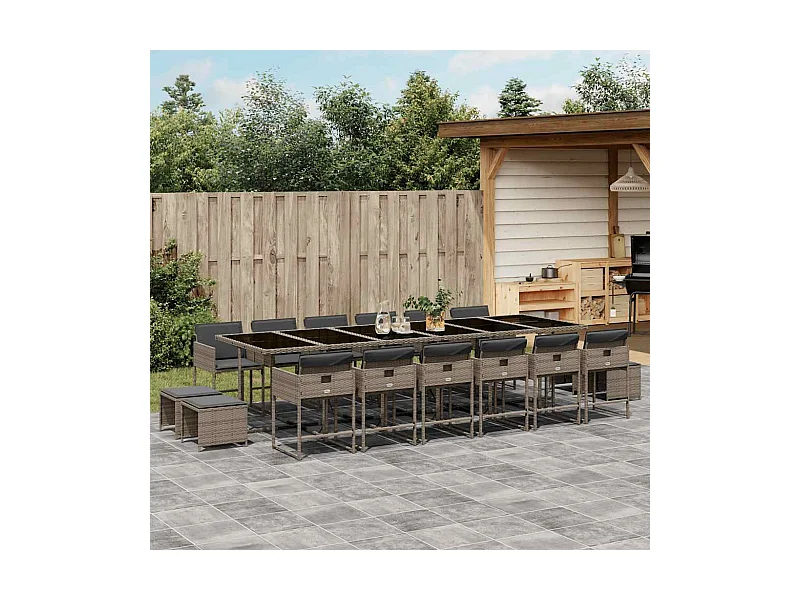 17-tlg. Garten-Essgruppe mit Kissen Grau Poly Rattan