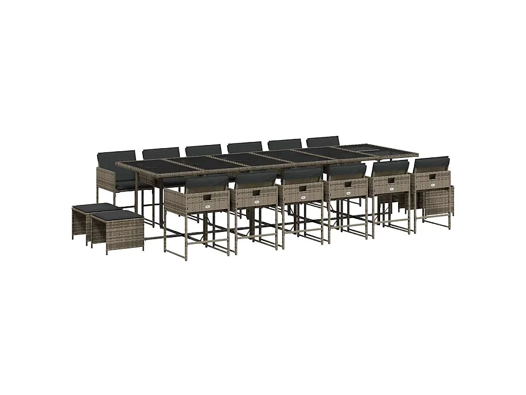 Set da Pranzo da Giardino 17pz con Cuscini Grigio in Polyrattan