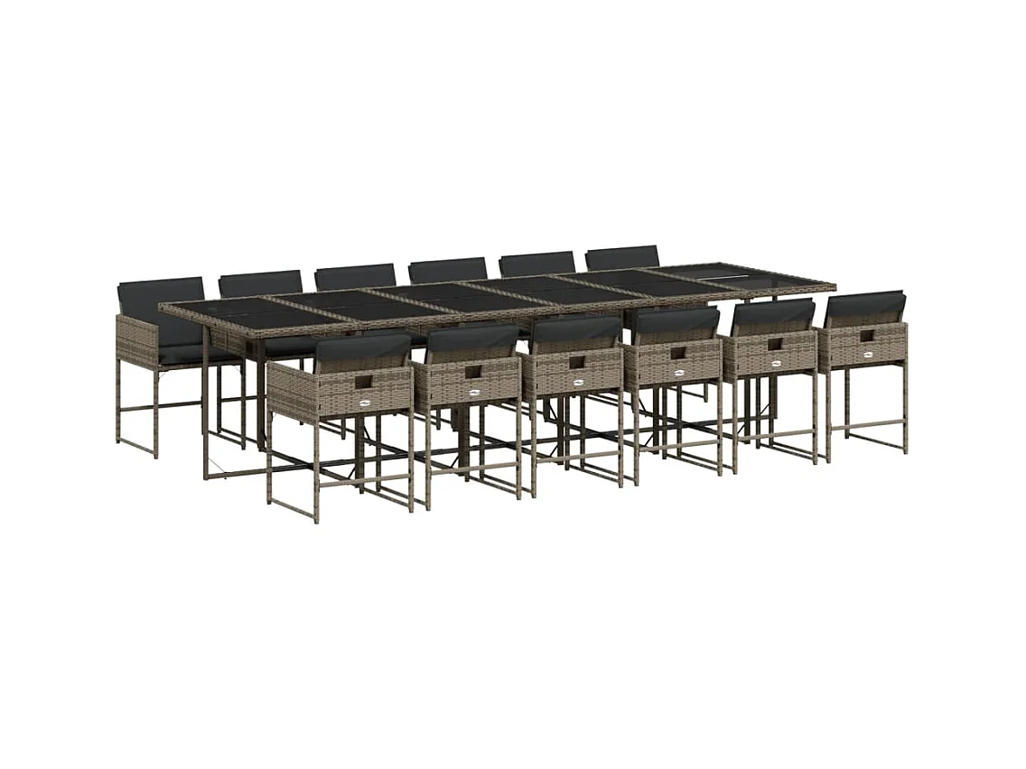 Ensemble à manger de jardin coussins 13 pcs gris résine tressée