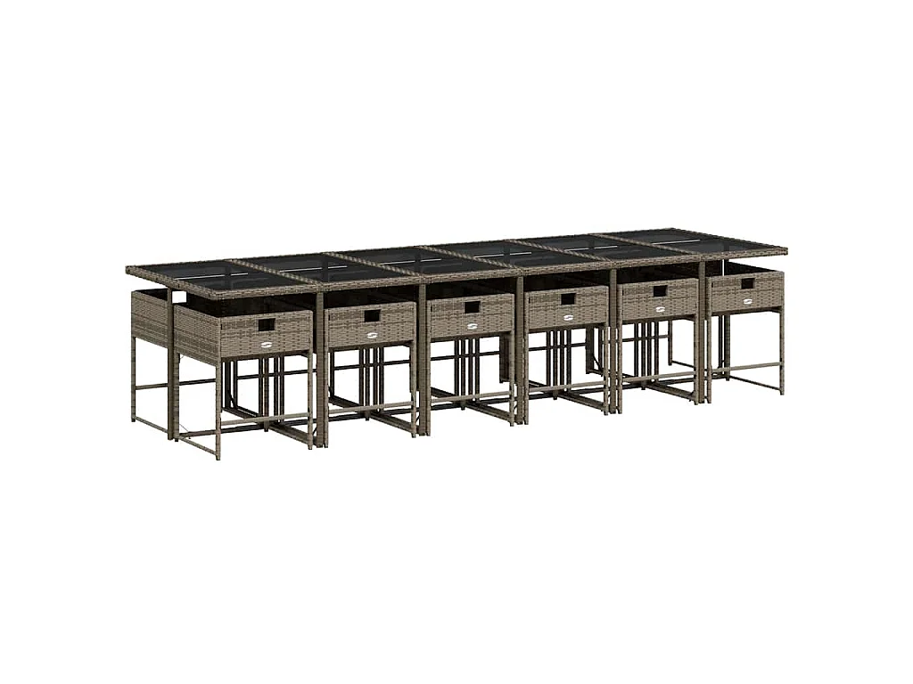 Set da Pranzo da Giardino 13pz con Cuscini Grigio in Polyrattan