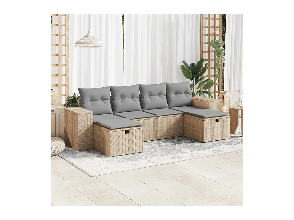 Salon de jardin avec coussins 6 pcs beige résine tressée
