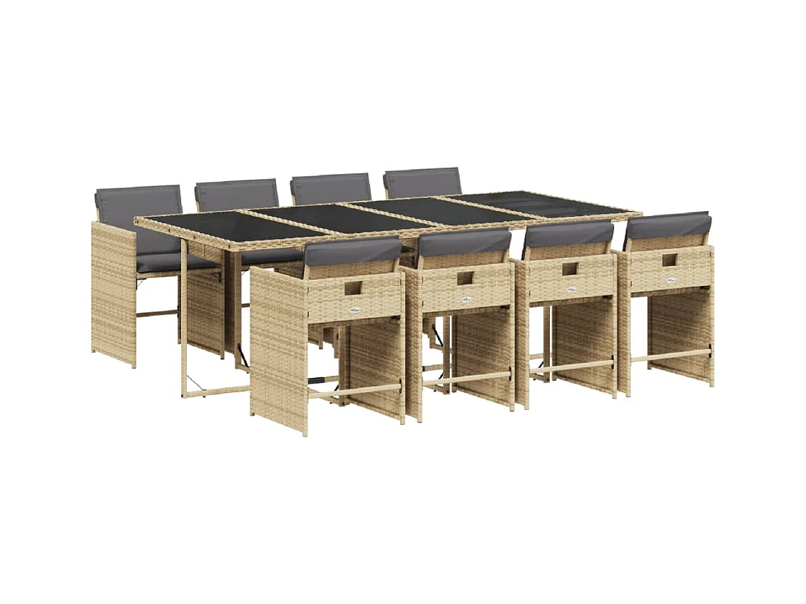9-tlg. Garten-Essgruppe mit Kissen Beigemischung Poly Rattan