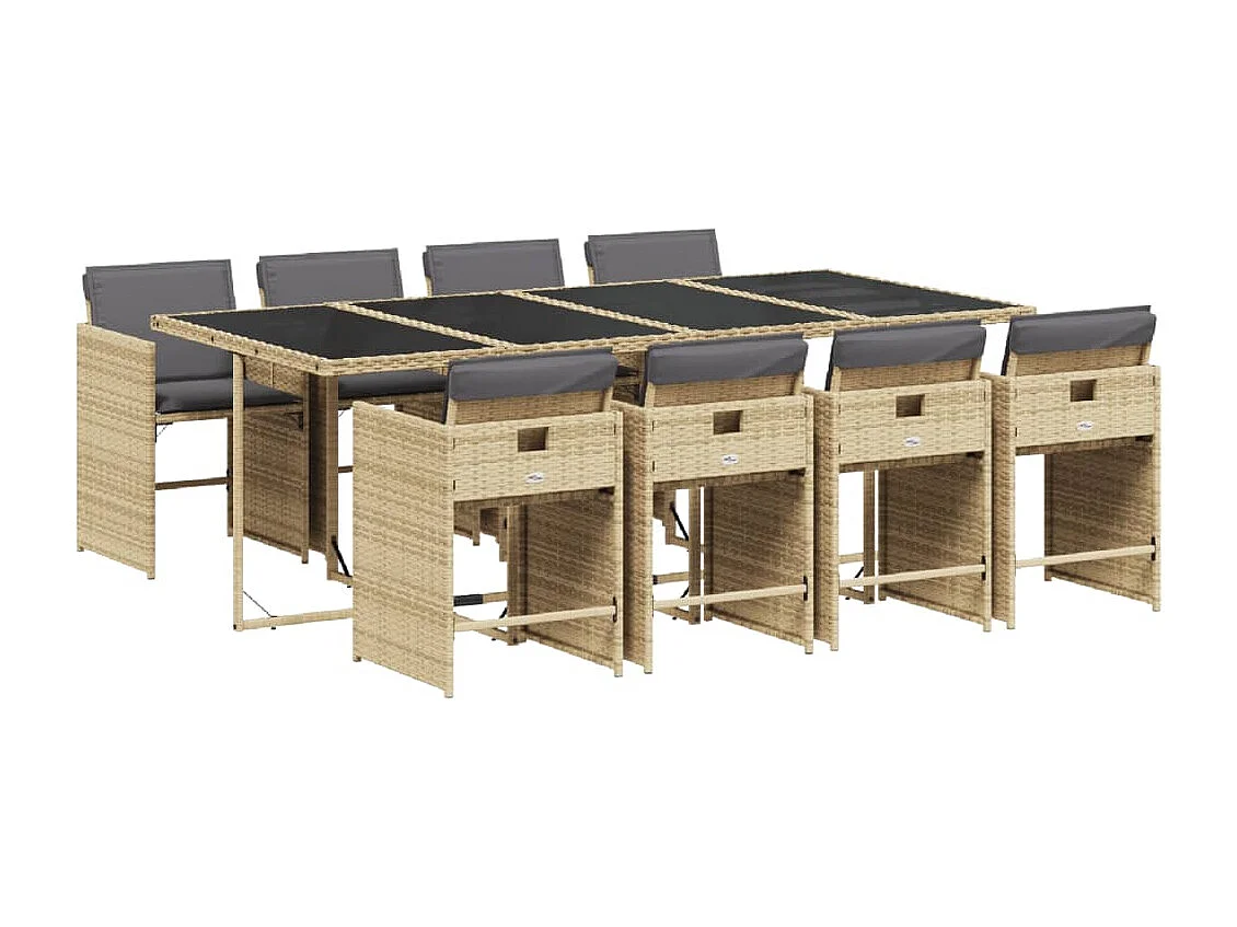 Set Pranzo da Giardino 9 pz con Cuscini Beige Misto Polyrattan