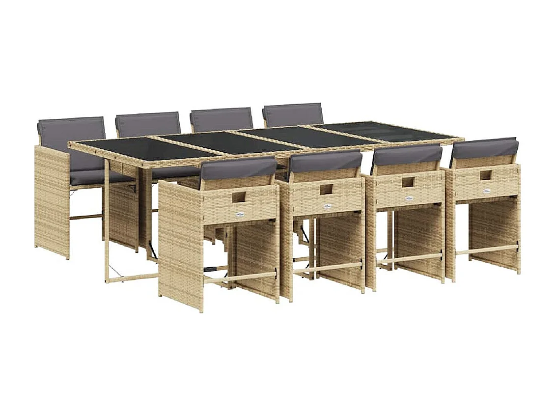 Ensemble à manger de jardin et coussins 9 pcs mélange beige