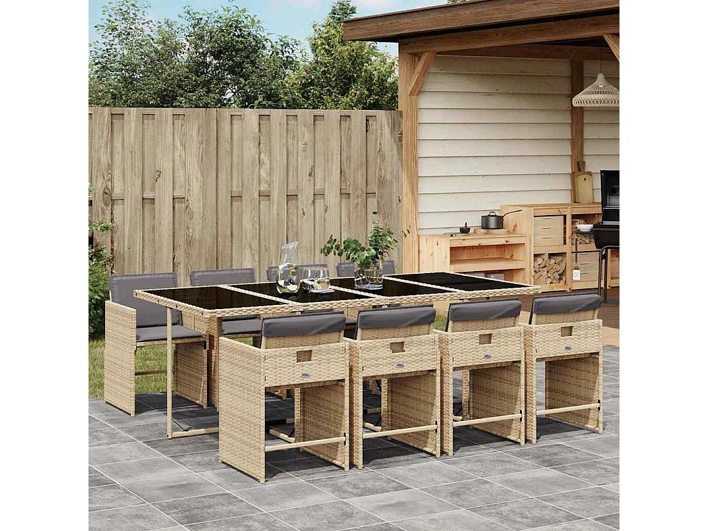 Ensemble à manger de jardin et coussins 9 pcs mélange beige