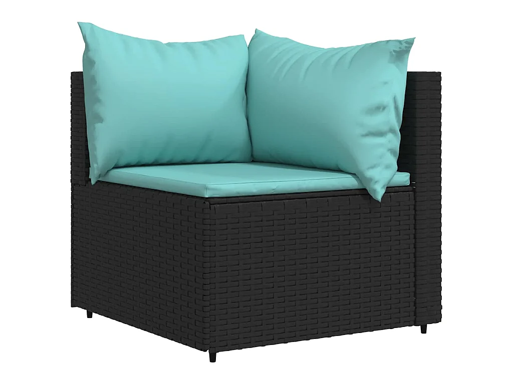 Salon de jardin 3 pcs avec coussins Noir Résine tressée