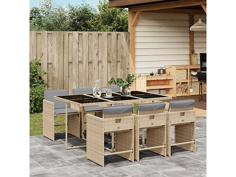 Ensemble à manger de jardin coussins 7 pcs mélange beige rotin